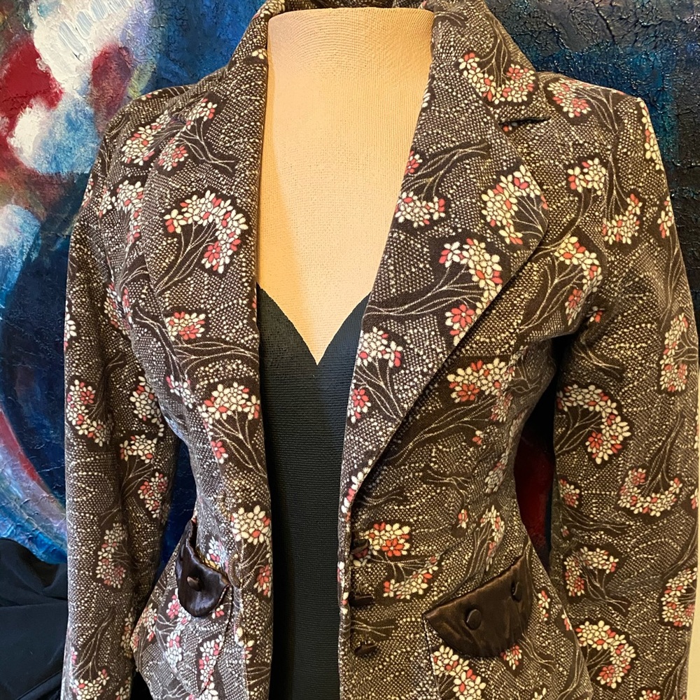 Kensie Girl Brown Flower Velvet blazer